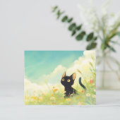 Black Kitten in Sunny Wildflower Summer Meadow Postkarte (Stehend Vorderseite)