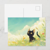 Black Kitten in Sunny Wildflower Summer Meadow Postkarte (Vorne/Hinten)