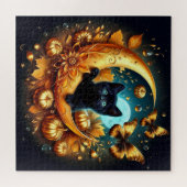 Black Kitten, Moon, Pumpkins und Schmetterlinge Puzzle (Horizontal)