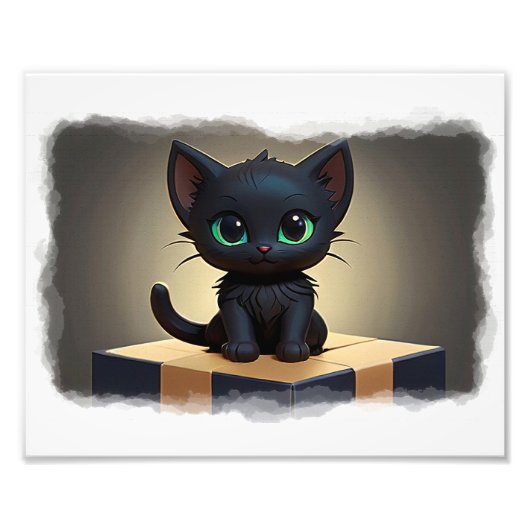 Black Kitten on Box Cartoon Art Fotodruck (Vorne)