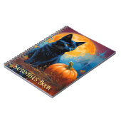 Black Kitten Pumpkin Vollmond Autumn Blätter Notizblock (Linke Seite)