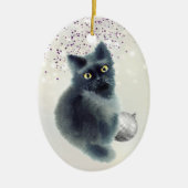 Black Kitten Silver Bulb Bokeh Weihnachten Keramik Ornament (Vorne)