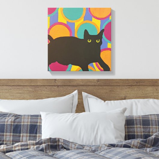 Black Kitten Stretched Canvas Print Leinwanddruck (Insitu (Schlafzimmer))