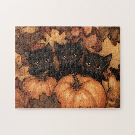 Black Kitten Trio Illustration Puzzle (Horizontal)
