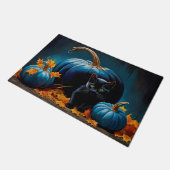 Black Kitten und Blue Moon Pumpkins Herbstleaves Fußmatte (Schrägansicht)