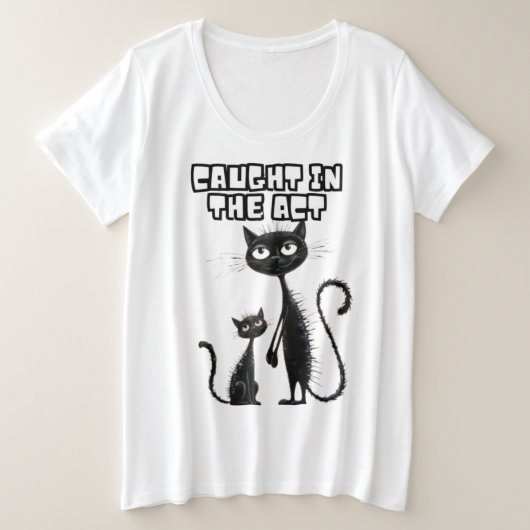 Black Kitten und Small Companion im Cartoon Stil Große Größe T-Shirt (Design vorne)