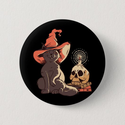 Black Kitten Witten Halloween Design Button (Vorderseite)