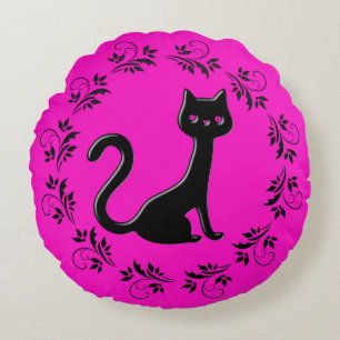 Black Kittens Cartoon 2 Rundes Kissen