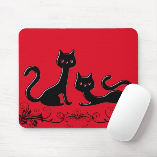 Black Kittens Cartoon III Mousepad (Mit Mouse)