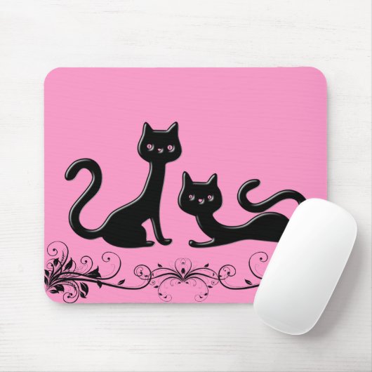 Black Kittens Cartoon Mousepad (Mit Mouse)