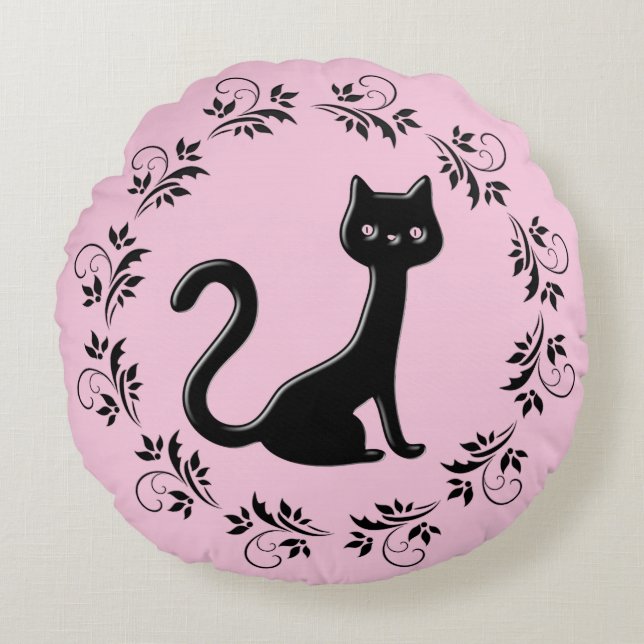 Black Kittens Cartoon Rundes Kissen (Vorderseite)