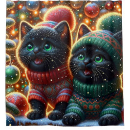 "Black Kittens’ Santa Sighting" Duschvorhang