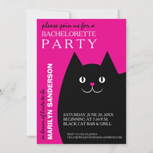 Black Kitty Cat Bachelorette Einladung (Rückseite)