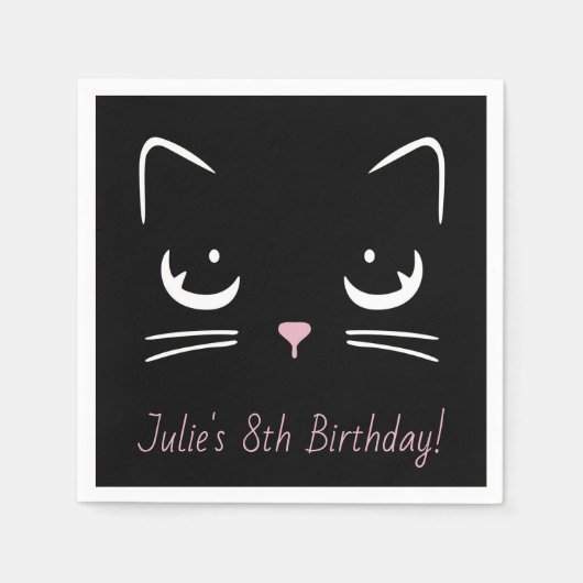Black Kitty Cat Face Paper Napkin Serviette (Vorderseite)