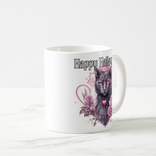 Black Kitty Cat | Frohe Halloween Kaffeetasse (VorderseiteRechts)