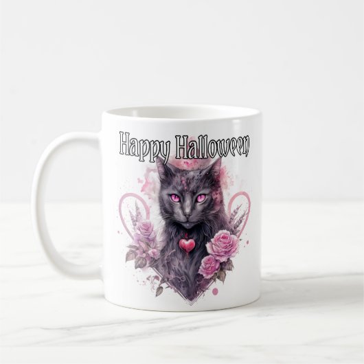 Black Kitty Cat | Frohe Halloween Kaffeetasse (Links)