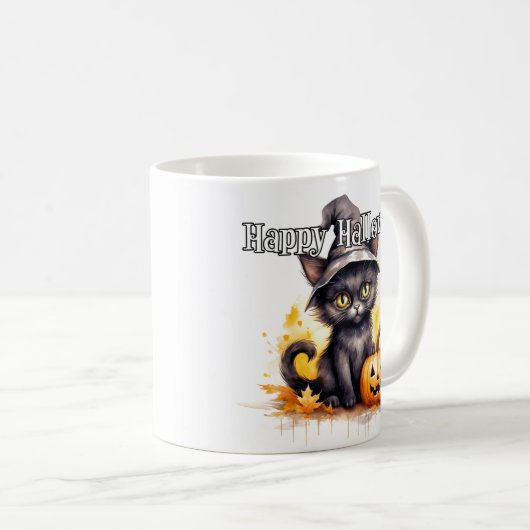 Black Kitty Cat | Frohe Halloween Kaffeetasse (VorderseiteRechts)