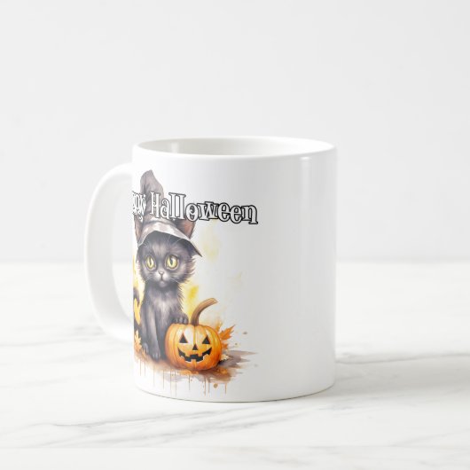 Black Kitty Cat | Frohe Halloween Kaffeetasse (Vorderseite Links)