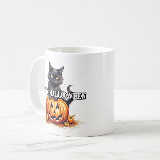 Black Kitty Cat | Frohe Halloween Kaffeetasse (Vorderseite Links)