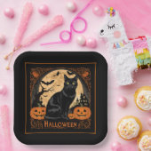 Black Kitty Cat Halloween Pappteller (Party)