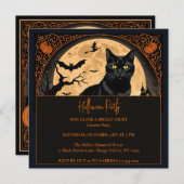 Black Kitty Cat Halloween-Party Einladung (Vorne/Hinten)