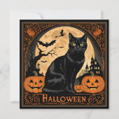 Black Kitty Cat Halloween-Party Einladung (Rückseite)