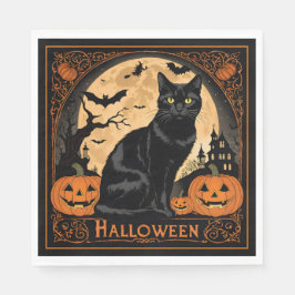 Black Kitty Cat Halloween Serviette