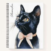 Black Kitty Cat in Peach Bow Personalisiert Notizblock (Vorderseite)