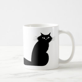Black Kitty Cat mit langem Schwanz Seitenauge Kaffeetasse