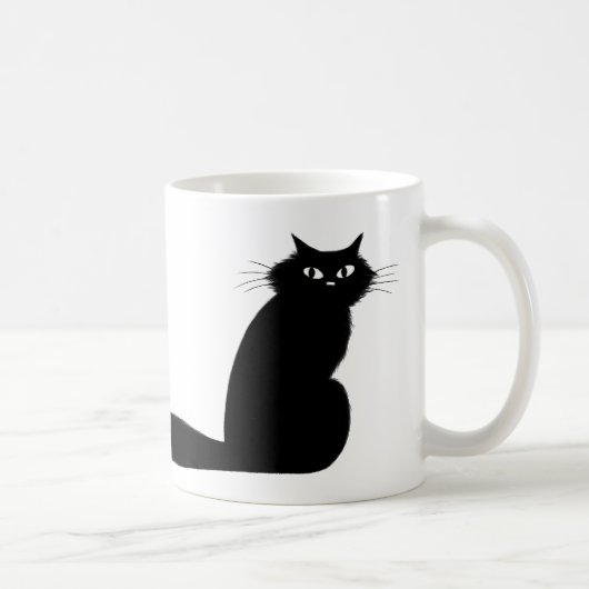 Black Kitty Cat mit langem Schwanz Seitenauge Kaffeetasse (Rechts)