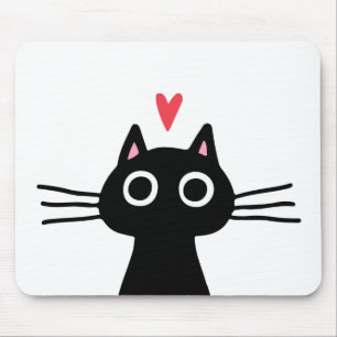 Black Kitty Cat mit Valentinherz Mousepad