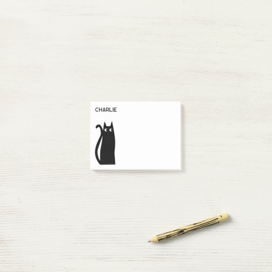 Black Kitty Cat Personalisiert Post-it Klebezettel (Auf Schreibtisch)