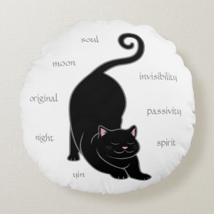 Black Kitty Cat Yoga & Editable Text Round Pillow Rundes Kissen