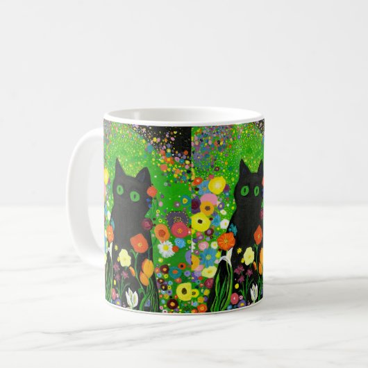 Black Kitty Floral Tasse (Vorderseite Links)