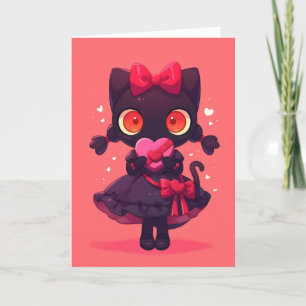 Black Kitty Girl Anime Liebe Feiertagskarte