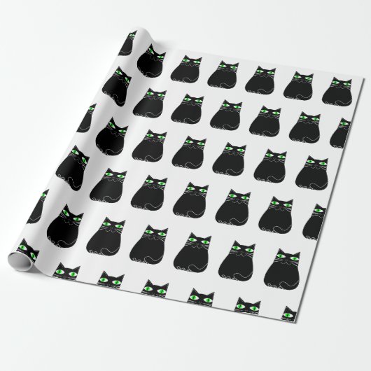 Black Kitty Green Eyes Custom Geschenkpapier (Ungerollt)