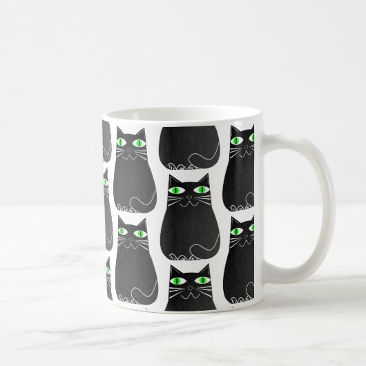 Black Kitty Green Eyes Custom Kaffeetasse (Rechts)