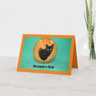 Black Kitty in Pumpkin Halloween Grußkarte Karte