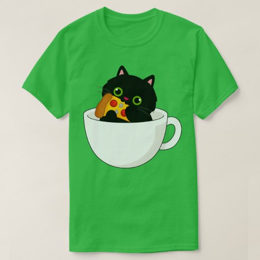 Black Kitty in Tee Cup Nom Nom auf Pizza (Design vorne)