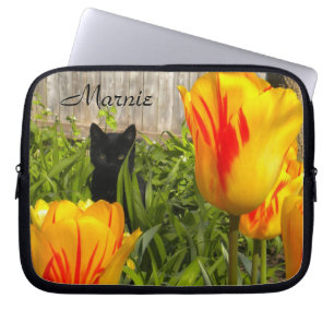 Black Kitty in Tulips - Laptop-Sieb Laptopschutzhülle