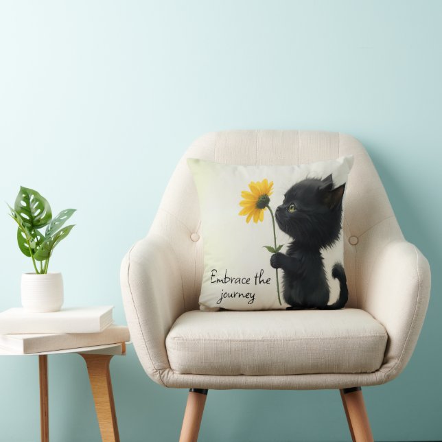 Black Kitty mit gelbem Daisy und Zitat Kissen (Stuhl )