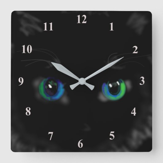 Black Kitty Quadratische Wanduhr (Vorderseite)