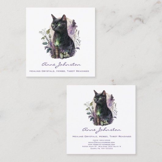 Black Kitty Square Business Card Quadratische Visitenkarte (Vorne/Hinten)
