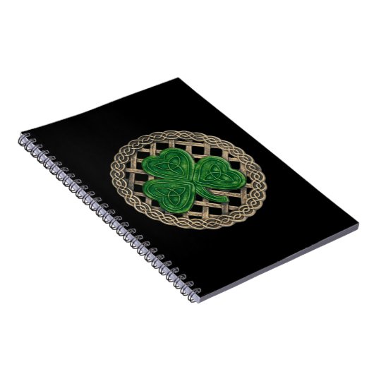 Black Kleeblatt On Celtic Knots Spiral Notebook Notizblock (Rechte Seite)