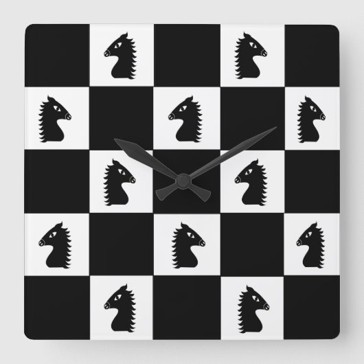 Black Knight Schach Game Quadratische Wanduhr (Vorderseite)