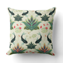 Black Koi Reimagined Damask Pillow