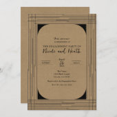 Black Kraft Minimal Modern Lines Engagement Party Einladung (Vorne/Hinten)