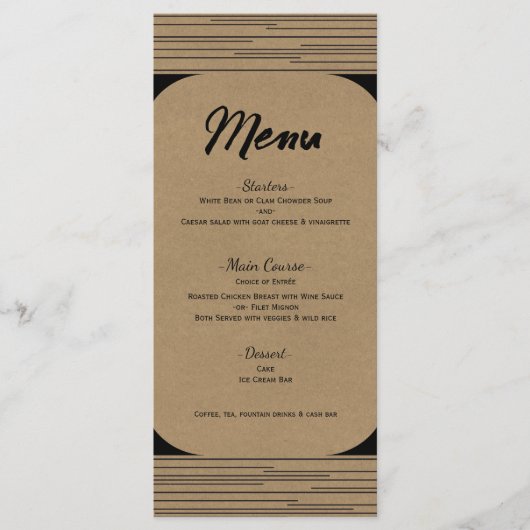 Black Kraft Minimal Moderne Lines Wedding Menu Menükarte (Vorderseite)