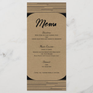 Black Kraft Minimal Moderne Lines Wedding Menu Menükarte