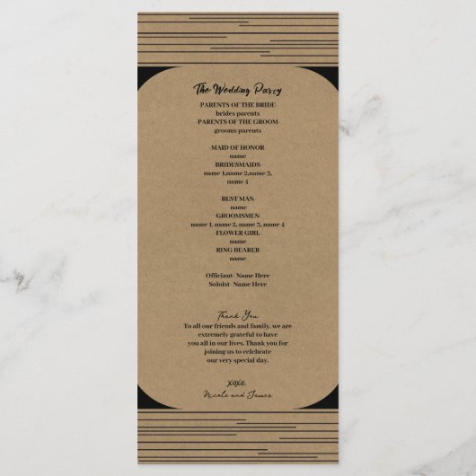 Black Kraft Minimal Moderne Linien Hochzeitsprogra Programm (Rückseite)